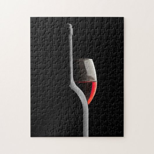 Elegant Red Wine Glass & Bottle. Black Background Legpuzzel (Verticaal)