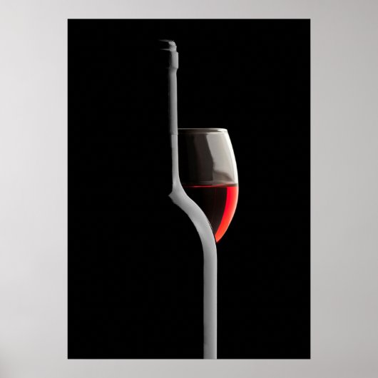 Elegant Red Wine Glass & Bottle. Black Background Poster (Voorkant)