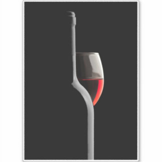 Elegant Red Wine Glass & Bottle. Black Background Sticker