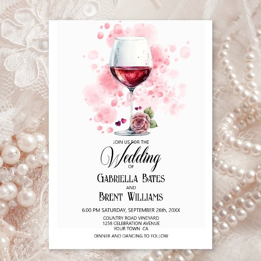 Elegant Red Wine Glass Wedding Invitation Kaart