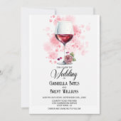 Elegant Red Wine Glass Wedding Invitation Kaart (Voorkant)