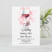 Elegant Red Wine Glass Wedding Invitation Kaart (Staand voorkant)