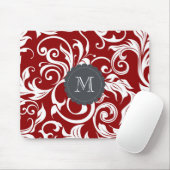 Elegant Red Wine Monogram Floral Wallpaper Muismat (Met muis)