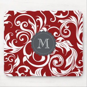 Elegant Red Wine Monogram Floral Wallpaper Muismat