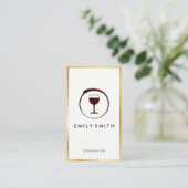 Elegant Red Wine Stain Wine Glass Faux Gold Border Visitekaartje (Staand voorkant)
