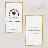 Elegant Red Wine Stain Wine Glass Faux Gold Border Visitekaartje (Voorkant / Achterkant)