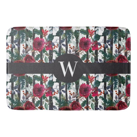 Elegant Red Winter Roos Black Stripe Pattern Badmat (Voorkant)