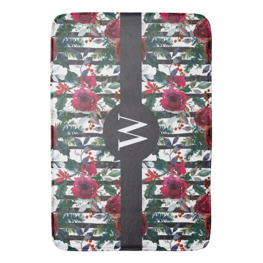 Elegant Red Winter Roos Black Stripe Pattern Badmat (Voorkant Verticaal)