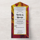 Elegant Red Yellow Abstract Paint Fine Art Weddens All In One Uitnodiging (Binnen)