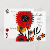 Elegant Red Yellow Floral White 50th Birthday Kaart (Voorkant / Achterkant)