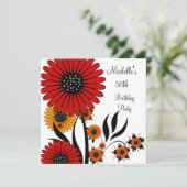 Elegant Red Yellow Floral White 50th Birthday Kaart (Staand voorkant)