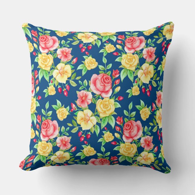 Elegant Red Yellow Rose Floral Pattern Kussen (Voorkant)
