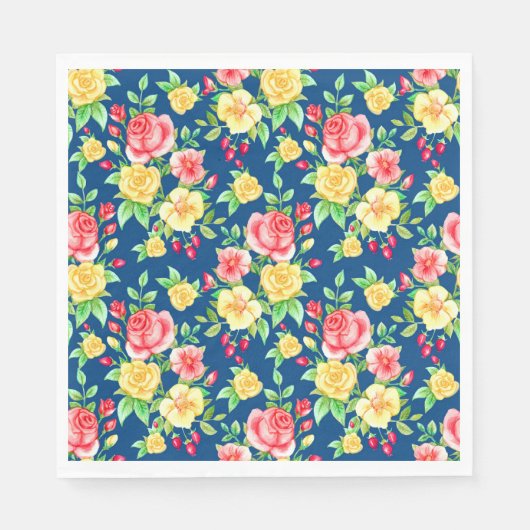 Elegant Red Yellow Rose Floral Pattern Servet (Voorkant)