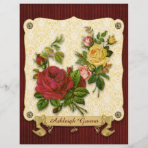 Elegant Red Yellow Roses Damask  Cutouts