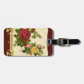 Elegant Red Yellow Roses Damask  Cutouts Bagagelabel (Voorkant horizontaal)