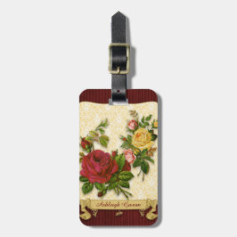 Elegant Red Yellow Roses Damask  Cutouts Bagagelabel