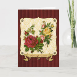 Elegant Red Yellow Roses Damask  Cutouts Kaart