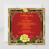Elegant Red Yellow Roses Gold Birthday Party Kaart (Achterkant)