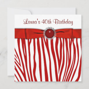 Elegant Red Zebra Birthday Party Kaart