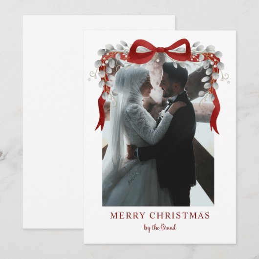 Elegant RedMerry Christmas Letterpress Photo Cards Feestdagenkaart (Voorkant / Achterkant)
