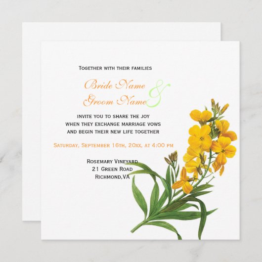 Elegant Redoute gele bloemen bruiloft Kaart (Voorkant / Achterkant)