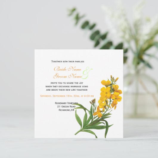 Elegant  Redoute gele bloemen bruiloft Kaart (Staand voorkant)