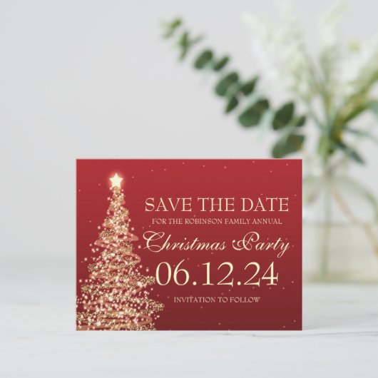 Elegant redt de datum waarop het kerstfeest rood i aankondigingskaart (Staand voorkant)