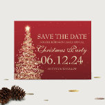 Elegant redt de datum waarop het kerstfeest rood i aankondigingskaart<br><div class="desc">Elegant Christmas Party Red "Save The Date" design with Sparkling Christmas Gold Trees,  and custom names and date text. Impress your Famy and friends with this stylish and modern design. Fully customizable! Easy to use and easy to personalize</div>