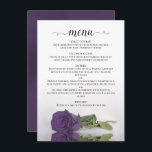Elegant reflecterend Amethyst Paars Roos Wedding Menu<br><div class="desc">Dit prachtige trouwmenu bevat een eenvoudig maar elegant ontwerp met een scriptkalligrafie en een enkel paars roos met lange steentjes dat aan zijn kant in een pool van water staat te staan.</div>