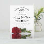 Elegant reflecterend Rood Roos virtueel huwelijk Kaart (Staand voorkant)