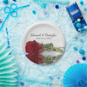 Elegant reflecterend rood rozenhuwelijk papieren bordje (Feest)