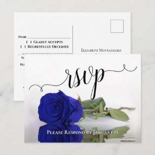 Elegant reflecterend Royal Blue Roos Wedding RSVP Briefkaart