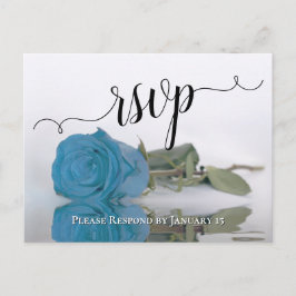 Elegant Reflecterend Sky Blue Roos Wedding RSVP Briefkaart