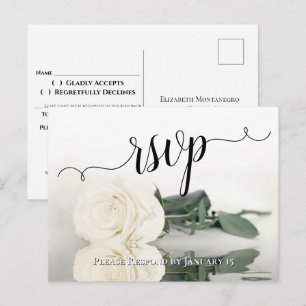 Elegant Reflecterend Wit Ivoor Roos Bruiloft RSVP Briefkaart