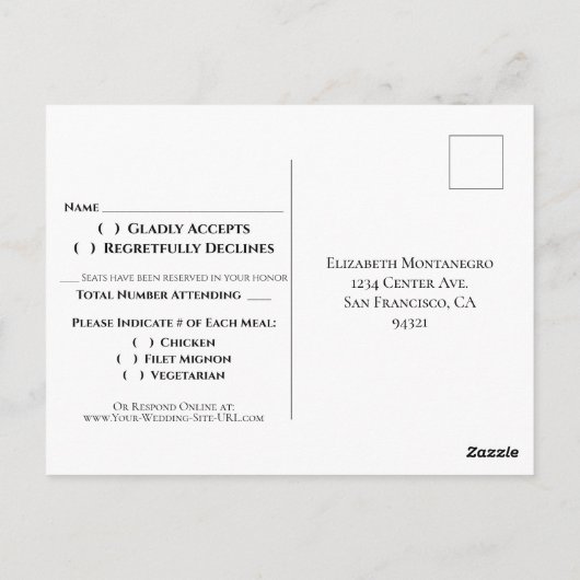 Elegant Reflecterend Wit Ivoor Roos Bruiloft RSVP Briefkaart (Achterkant)
