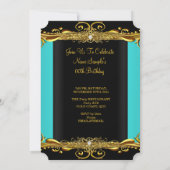 Elegant Regal Blauwgroen Black Gold Birthday Kaart (Achterkant)