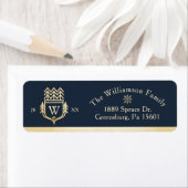 Elegant & Regal Family Crest Gold & Navy Sneeuwvlo Etiket (Insitu)