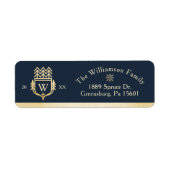 Elegant & Regal Family Crest Gold & Navy Sneeuwvlo Etiket (Voorkant)