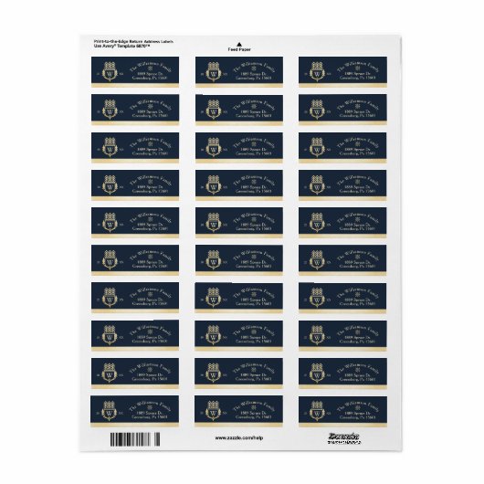 Elegant & Regal Family Crest Gold & Navy Sneeuwvlo Etiket (Full Sheet)