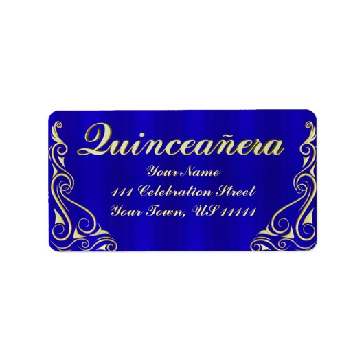 Elegant Regal Golden Quinceañera Adres Etiket (Voorkant)