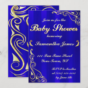 Elegant Regal Golden Royal Blue Baby shower Kaart