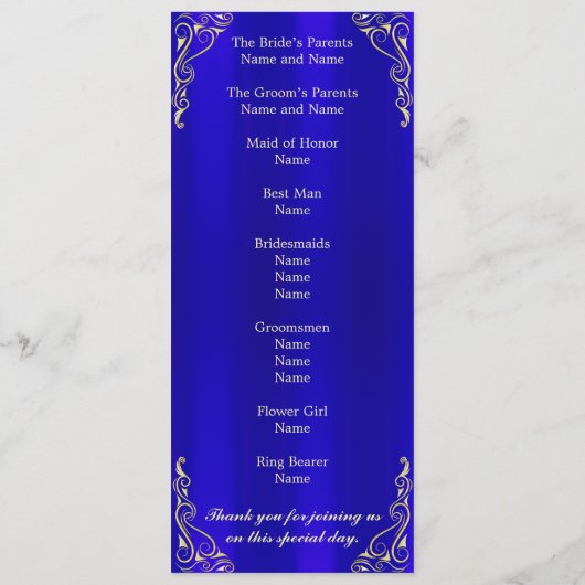 Elegant Regal Golden Typography Wedding Programmakaart (Achterkant)