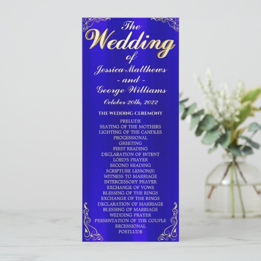 Elegant Regal Golden Typography Wedding Programmakaart (Staand voorkant)