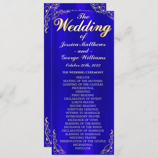 Elegant Regal Golden Typography Wedding Programmakaart (Voorkant / Achterkant)