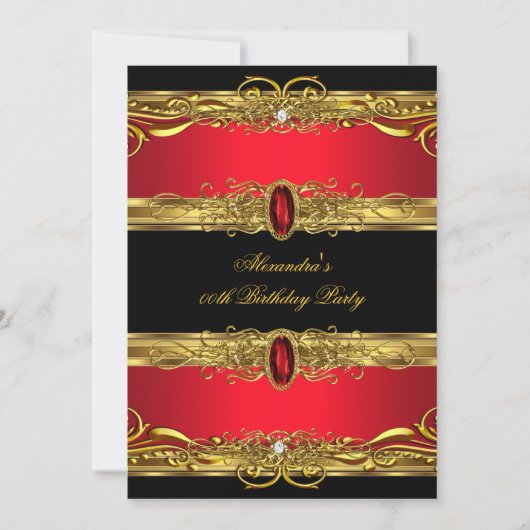 Elegant Regal Red Black Gold Birthday Party Kaart (Voorkant)
