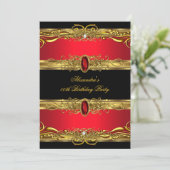 Elegant Regal Red Black Gold Birthday Party Kaart (Staand voorkant)