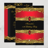 Elegant Regal Red Black Gold Birthday Party Kaart (Voorkant / Achterkant)