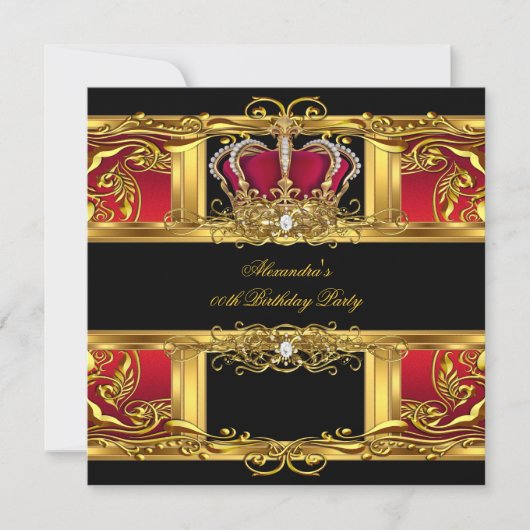 Elegant Regal Red Black Gold Queen Birthday 2 Kaart (Voorkant)