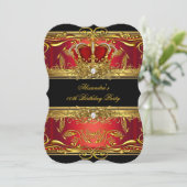 Elegant Regal Red Black Gold Queen Birthday Kaart (Staand voorkant)