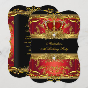 Elegant Regal Red Black Gold Queen Birthday Kaart